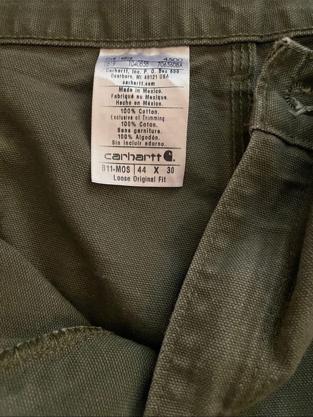 Carhartt Olive Green Cargo Work Pants